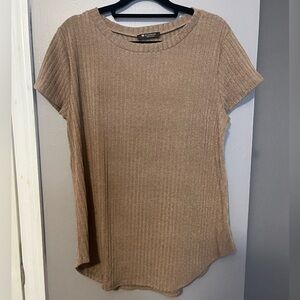 Elegant Brown Ribbed Short Sleeve Top